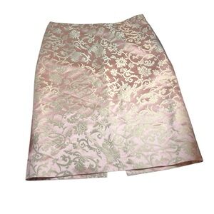 Banana Republic Silk Brocade Floral Pink Skirt Blush Pink / Champagne Sz 4 EUC